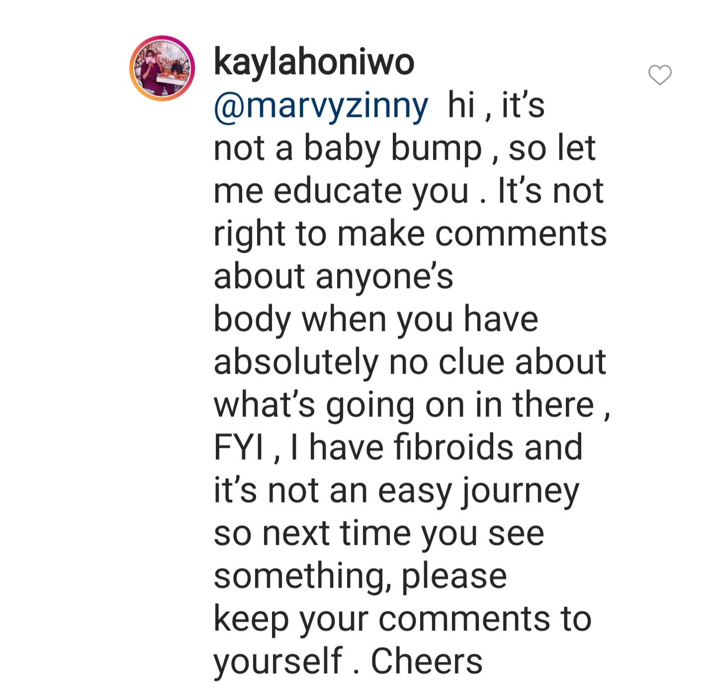 Kayla Oniwo Responds to Baby Bump Comments On Instagram