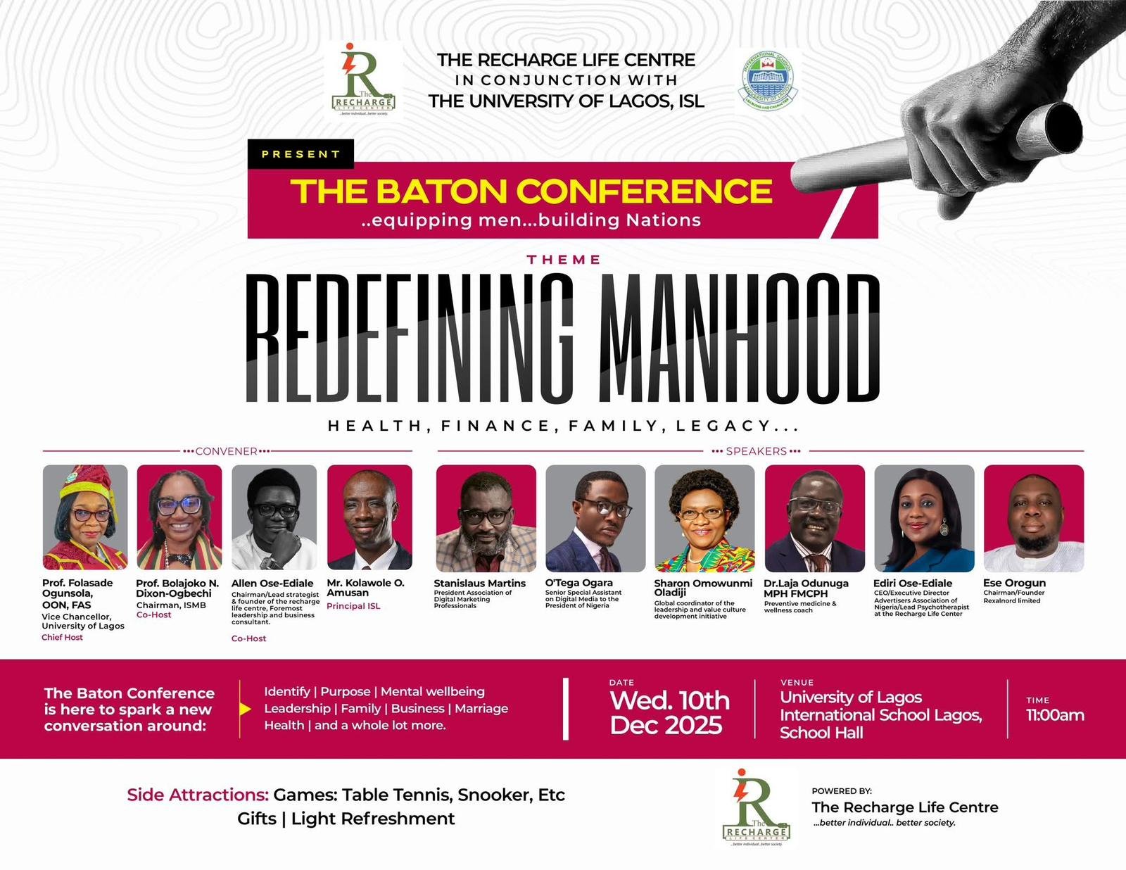 Recharge Life Centre, in Partnership with UNILAG, Unveils 2025 Baton Men’s Conference